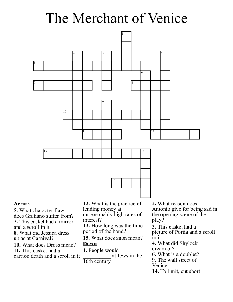 The Merchant of Venice Crossword