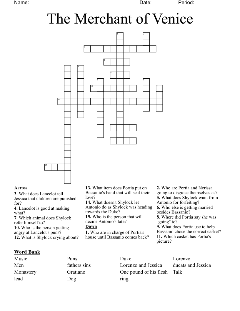 The Merchant of Venice Crossword