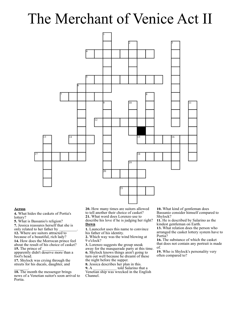 The Merchant of Venice Act II Crossword
