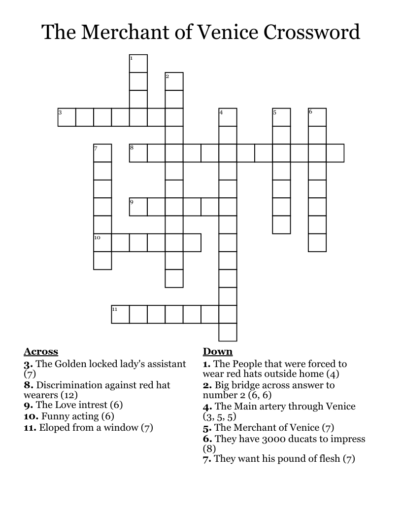 The Merchant of Venice Crossword