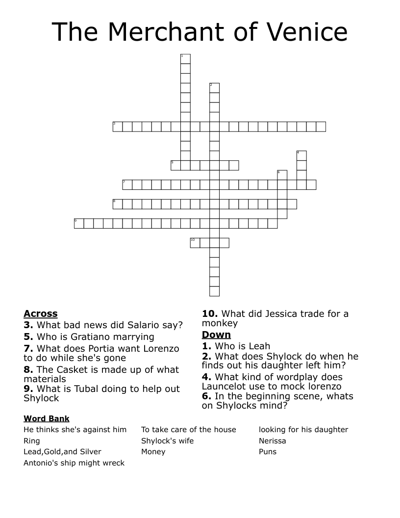 The Merchant of Venice  Crossword