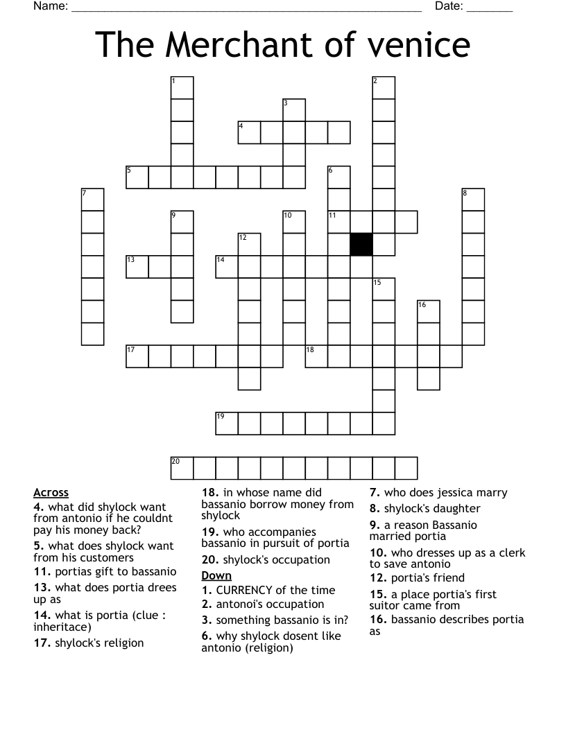 The Merchant of venice Crossword