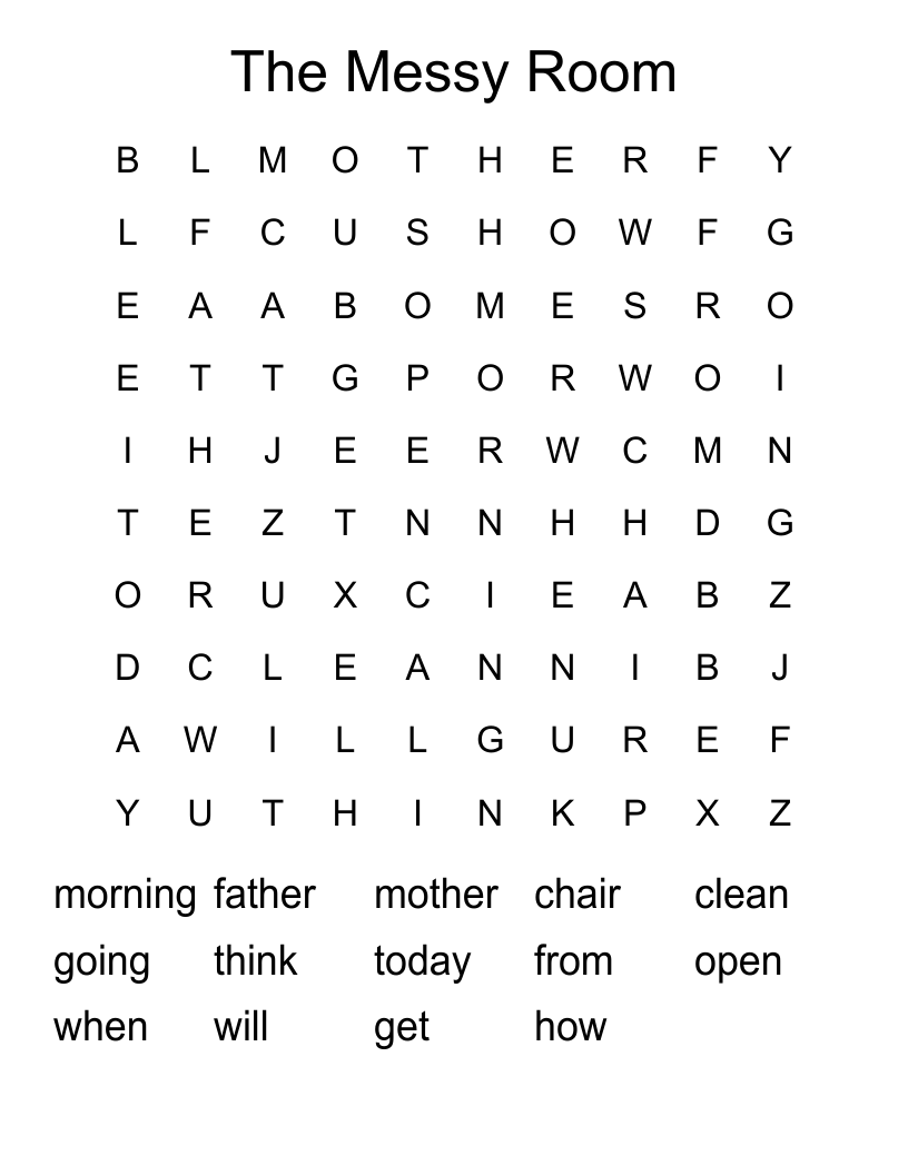 The Messy Room  Word Search