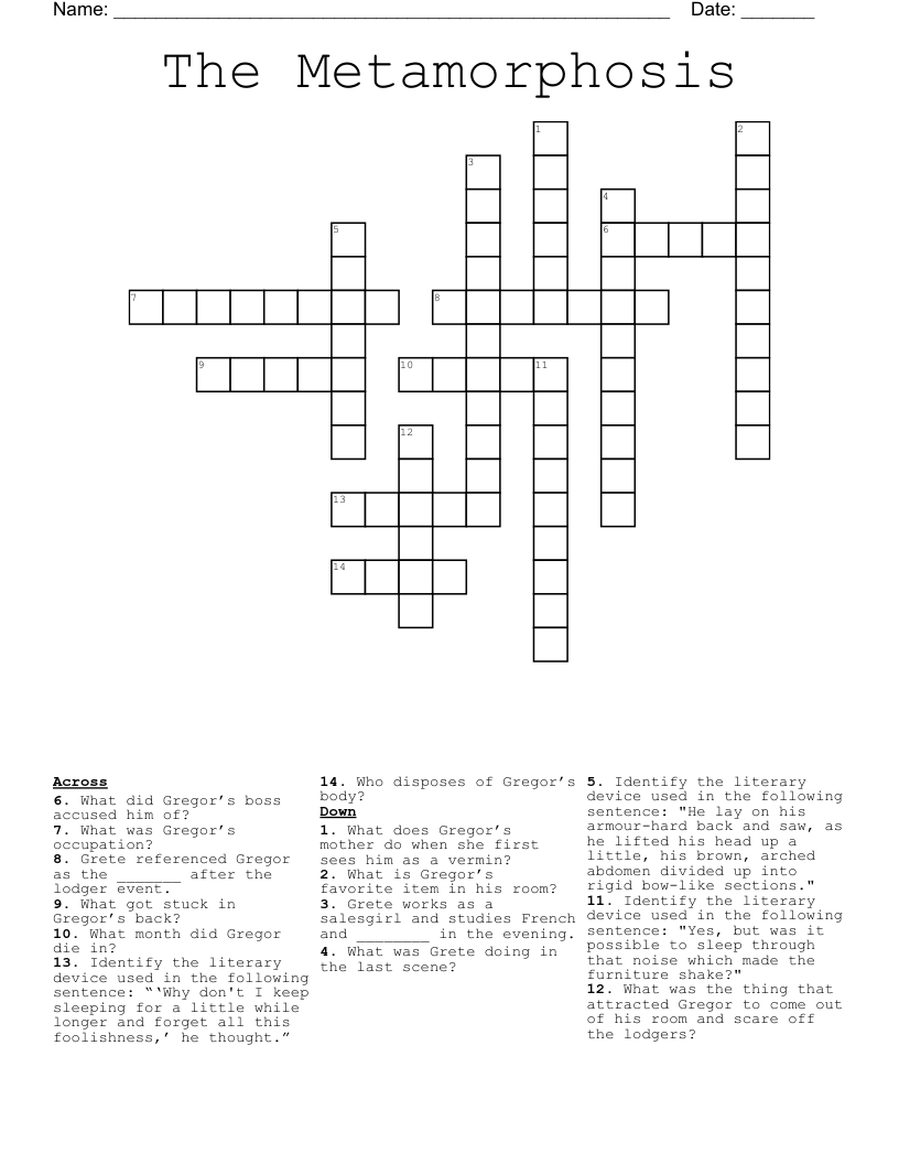 The Metamorphosis Crossword