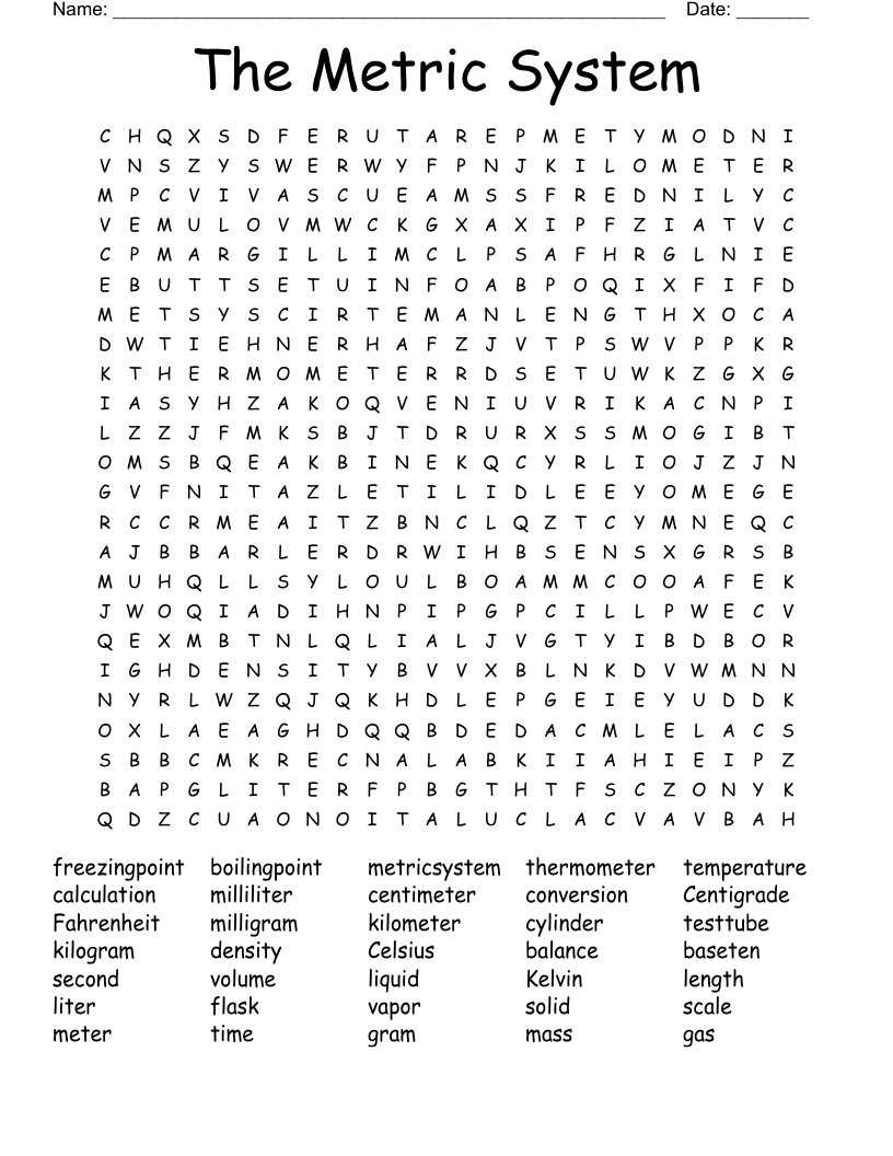 The Metric System Word Search