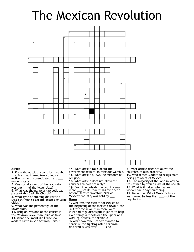 The Mexican Revolution Crossword