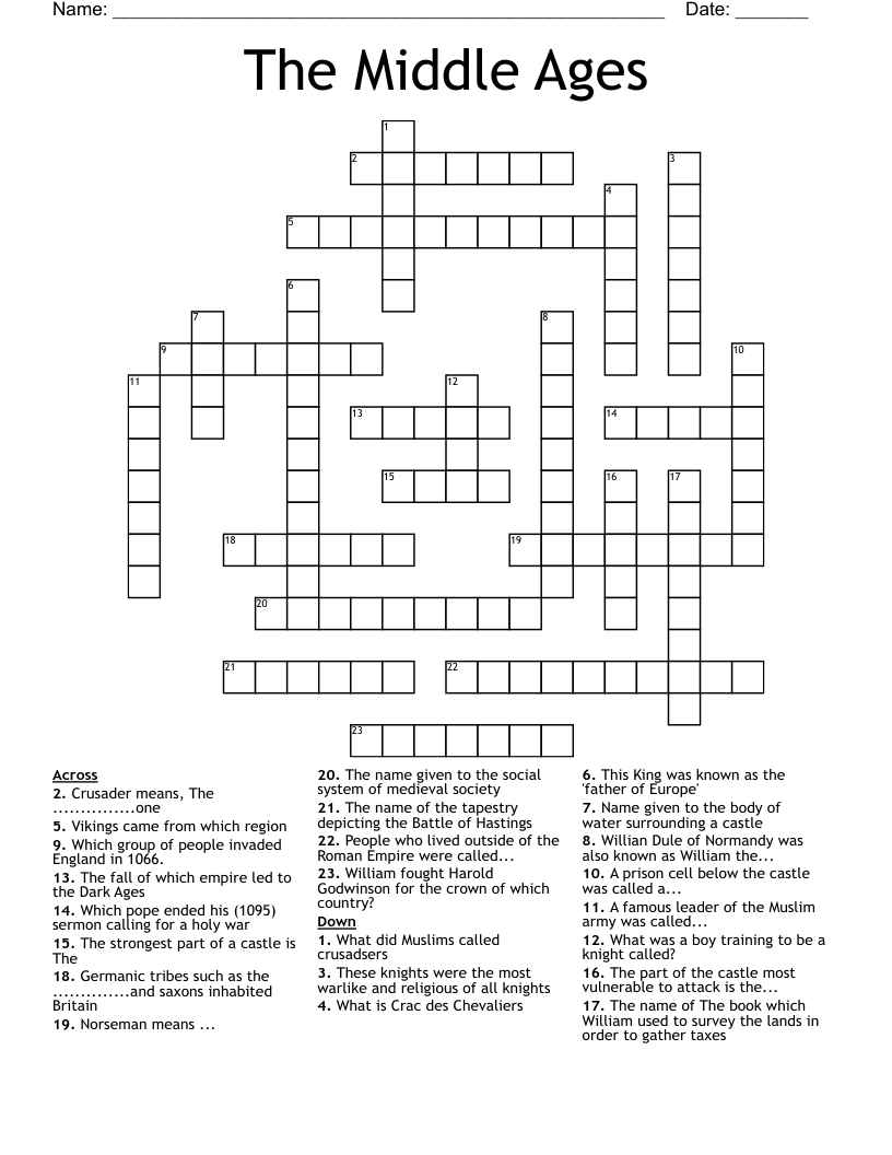 The Middle Ages Crossword