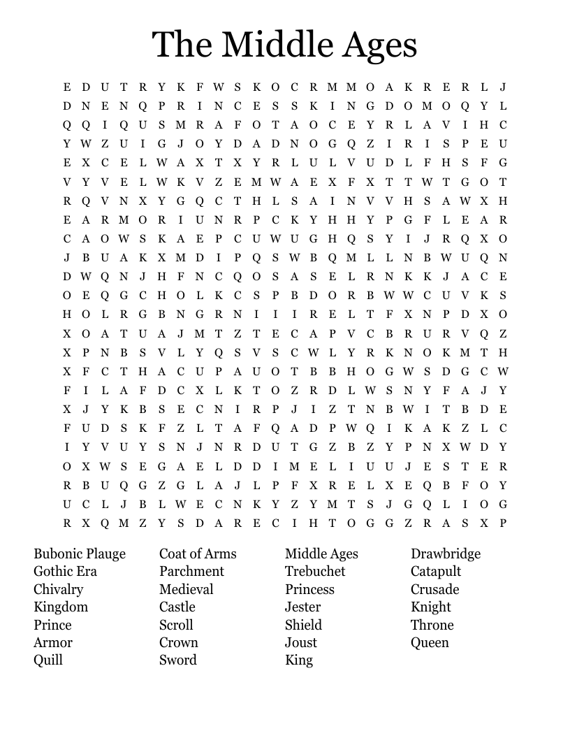 The Middle Ages Word Search