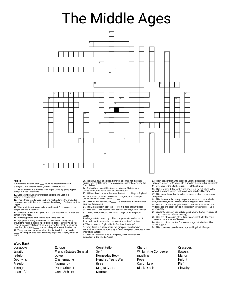The Middle Ages Crossword