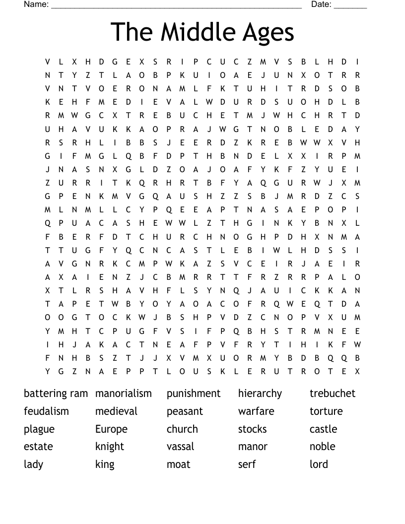 The Middle Ages Word Search