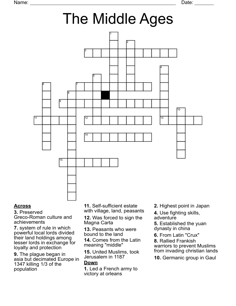 The Middle Ages Crossword