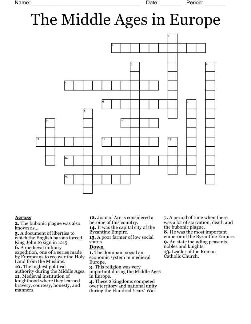 The Middle Ages in Europe Crossword