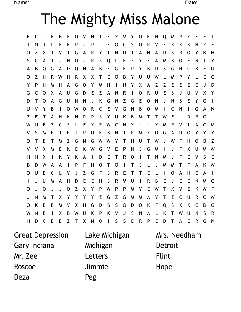 The Mighty Miss Malone Word Search