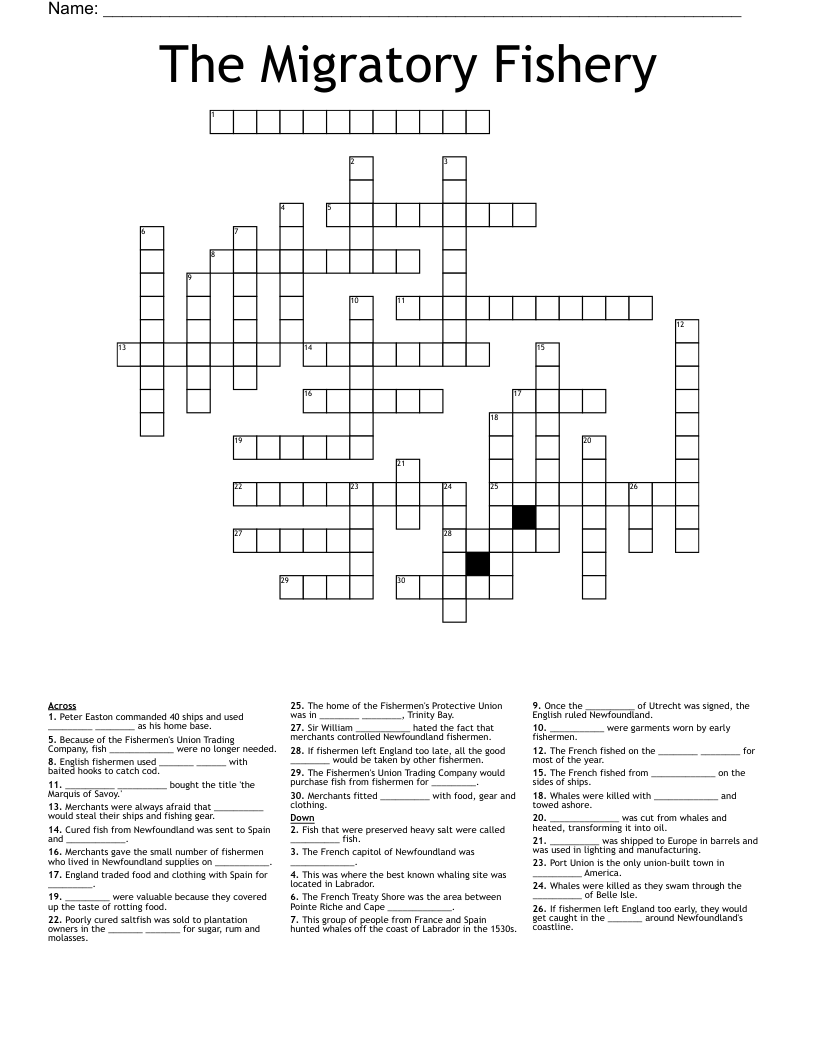 The Migratory Fishery Crossword