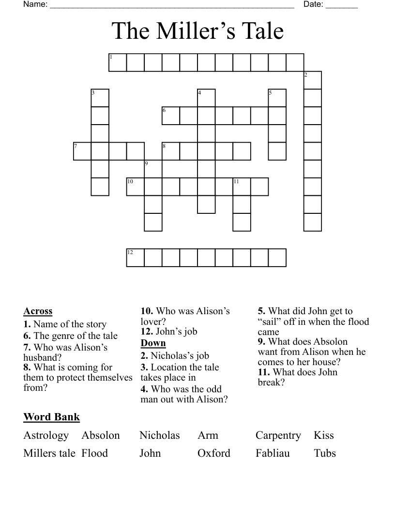 The Miller’s Tale Crossword