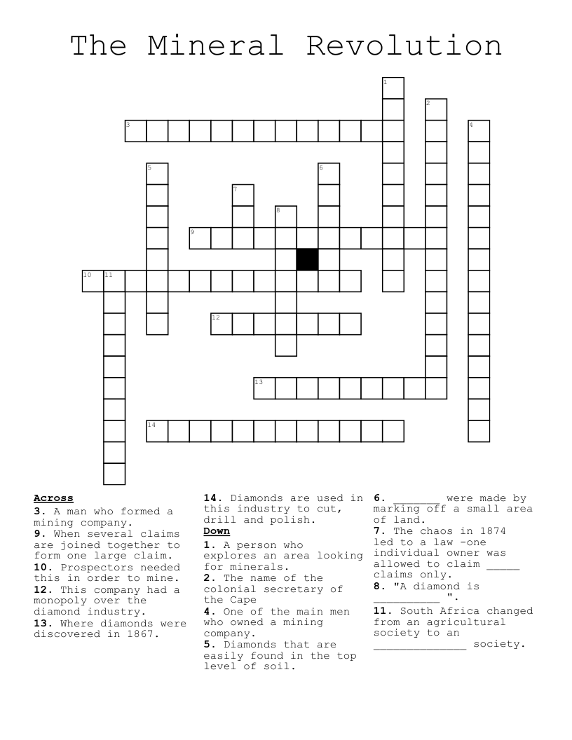 The Mineral Revolution  Crossword