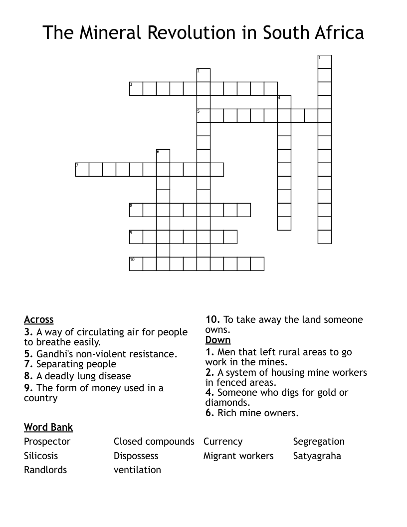 The Mineral Revolution in South Africa Crossword