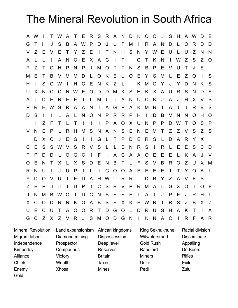The Mineral Revolution in South Africa  Word Search