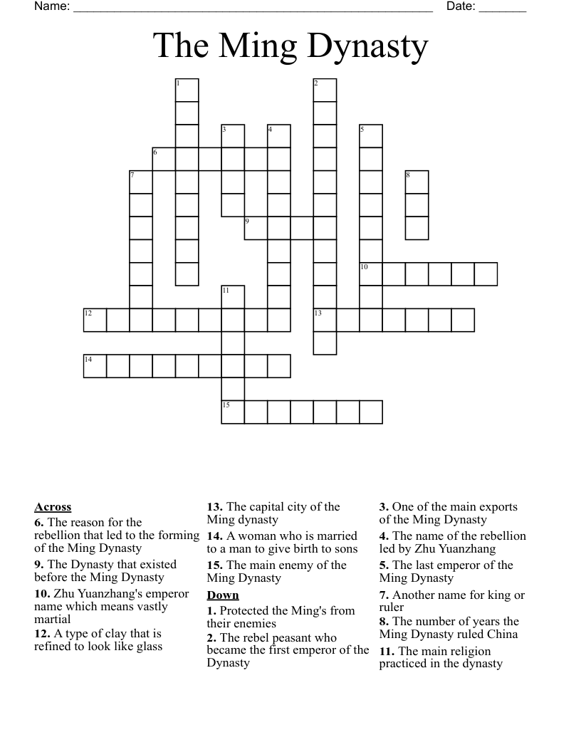 The Ming Dynasty Crossword