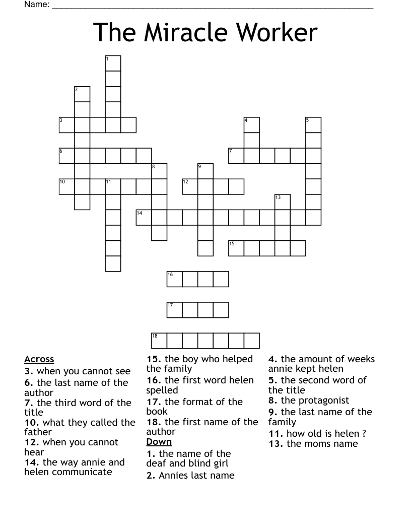The Miracle Worker Crossword