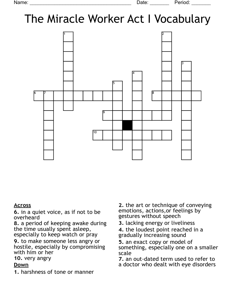 The Miracle Worker Act I Vocabulary Crossword