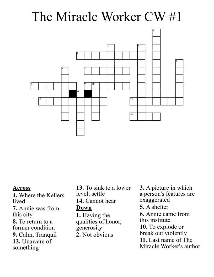 The Miracle Worker CW #1 Crossword