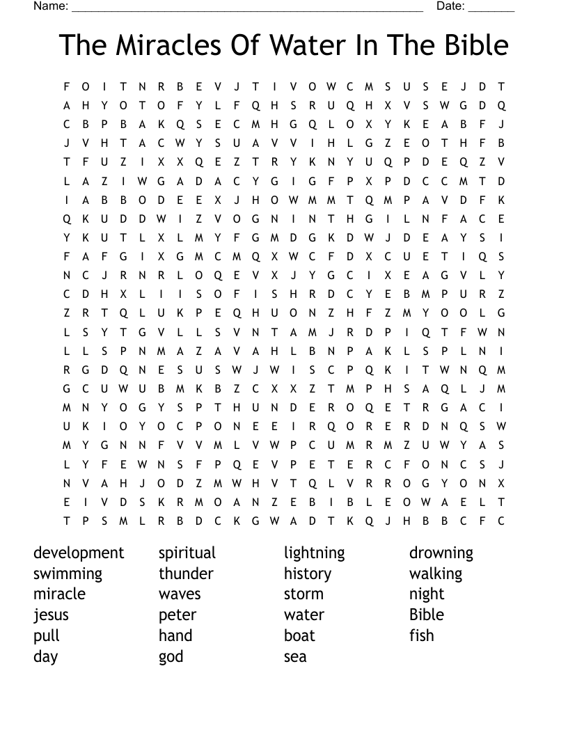 The Miracles Of Water In The Bible Word Search
