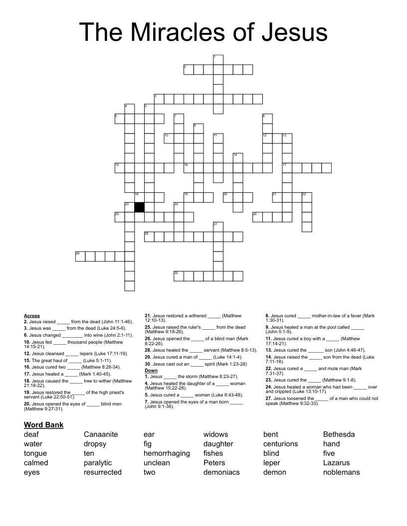 The Miracles of Jesus Crossword