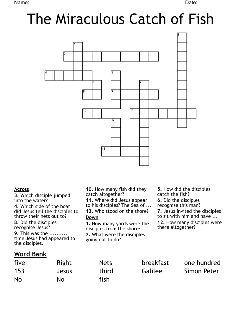 The Miraculous Catch of Fish  Crossword