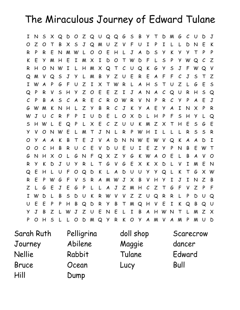 The Miraculous Journey of Edward Tulane Word Search