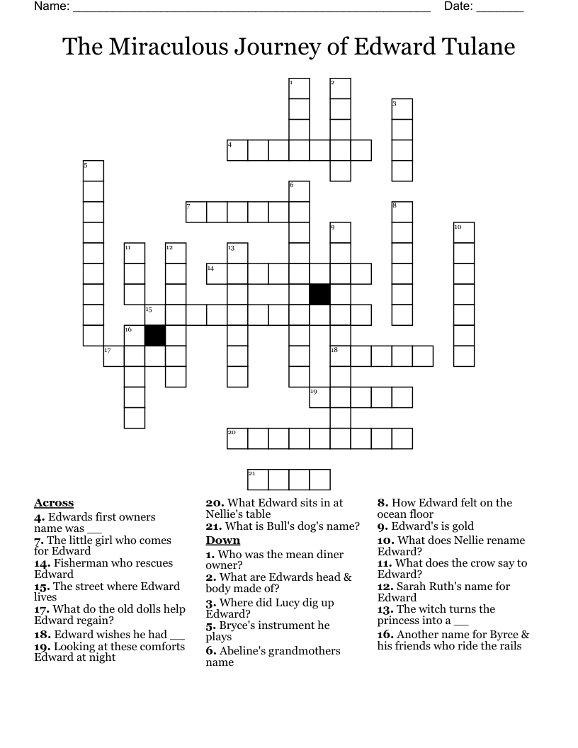 The Miraculous Journey of Edward Tulane  Crossword