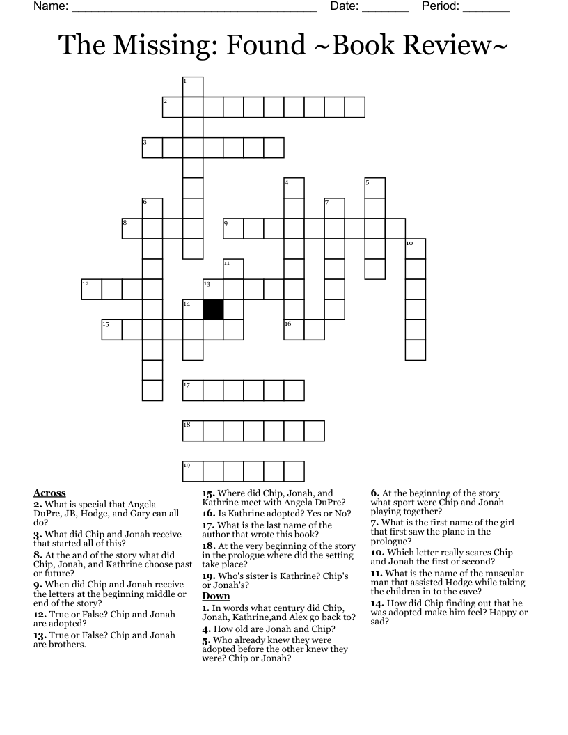 The Missing: Found ~Book Review~ Crossword