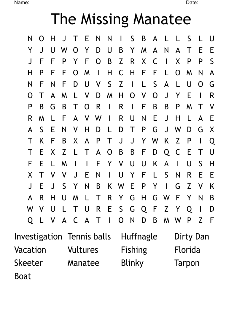 The Missing Manatee Word Search