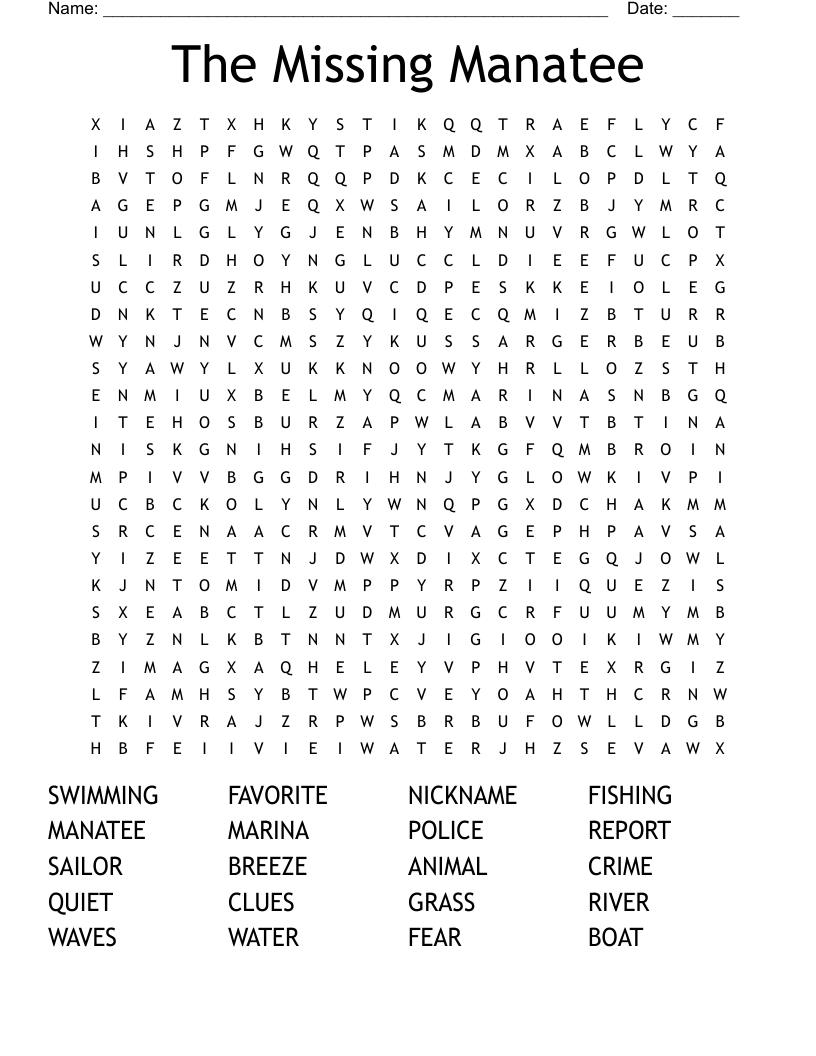The Missing Manatee Word Search