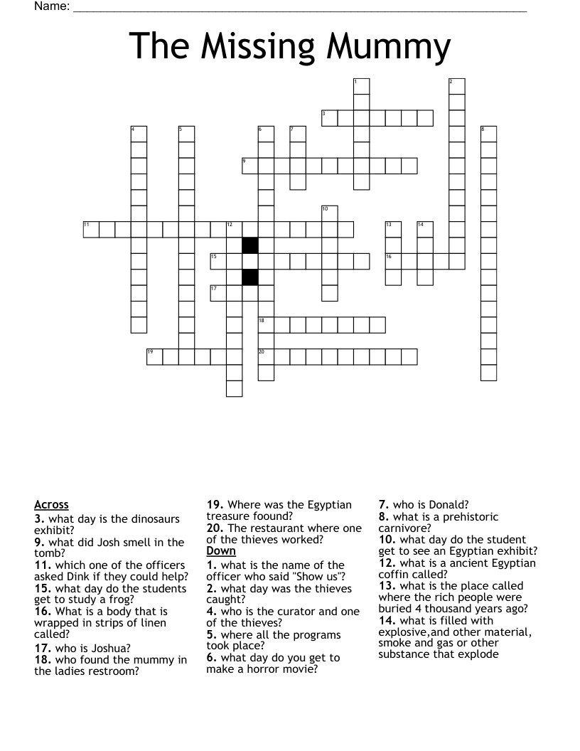 The Missing Mummy Crossword