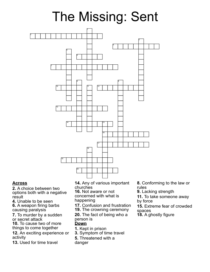 The Missing: Sent Crossword