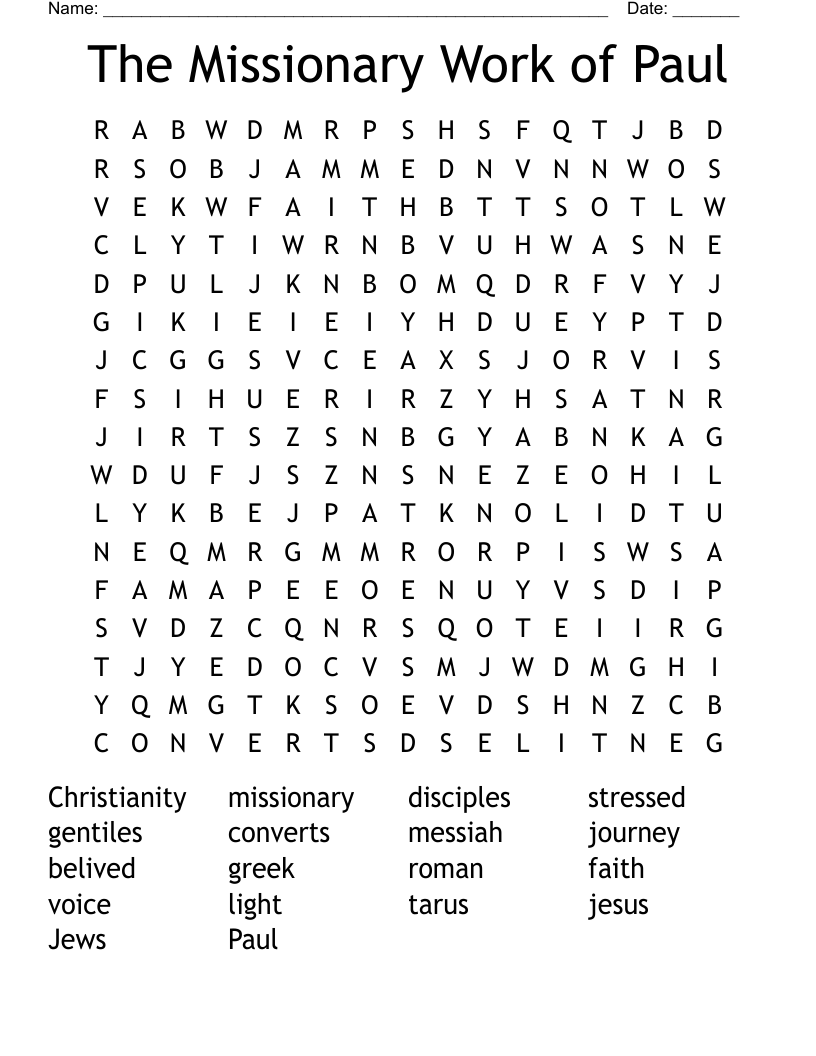 The Missionary Work of Paul Word Search