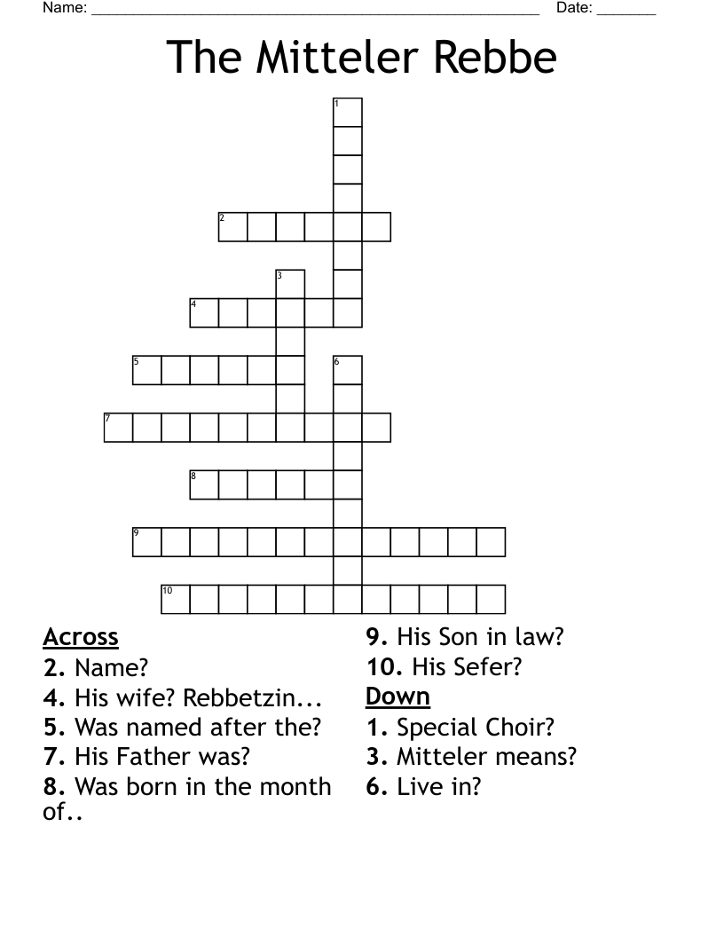 The Mitteler Rebbe Crossword