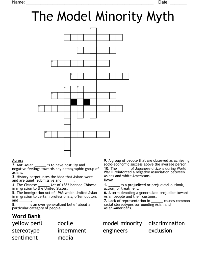 The Model Minority Myth Crossword