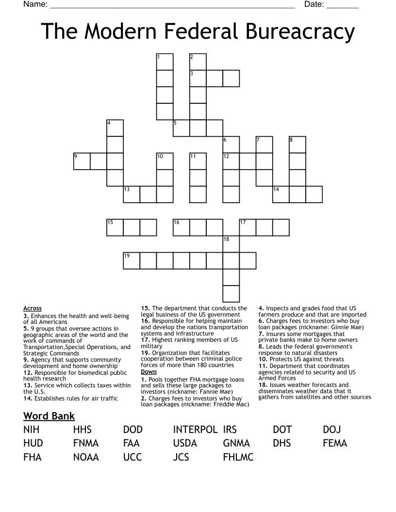 The Modern Federal Bureacracy Crossword