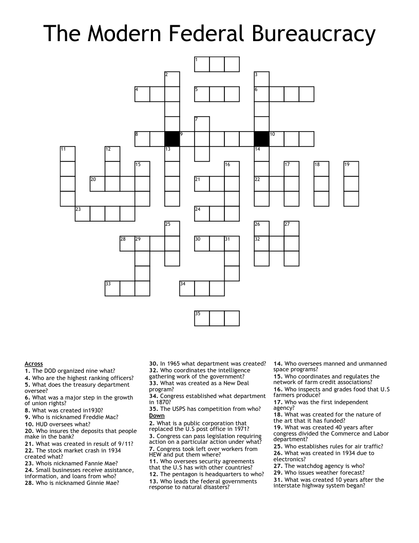 The Modern Federal Bureaucracy Crossword