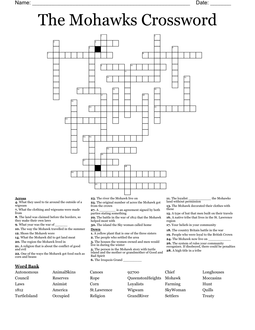 The Mohawks Crossword