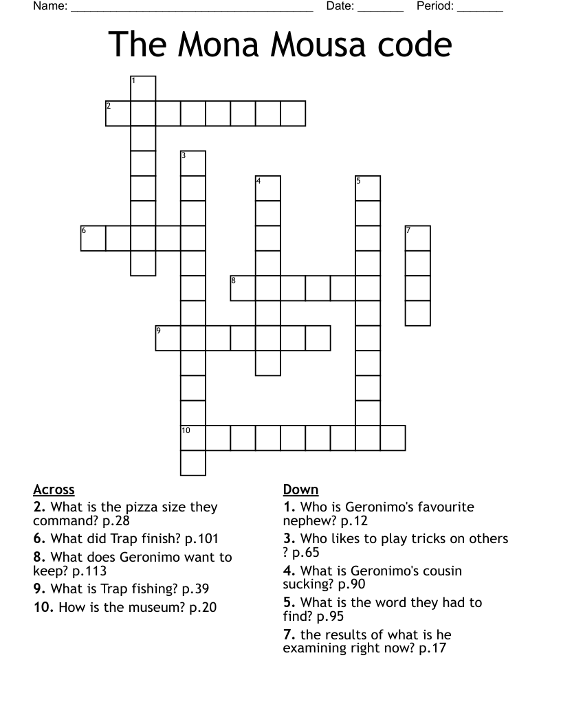 The Mona Mousa code Crossword