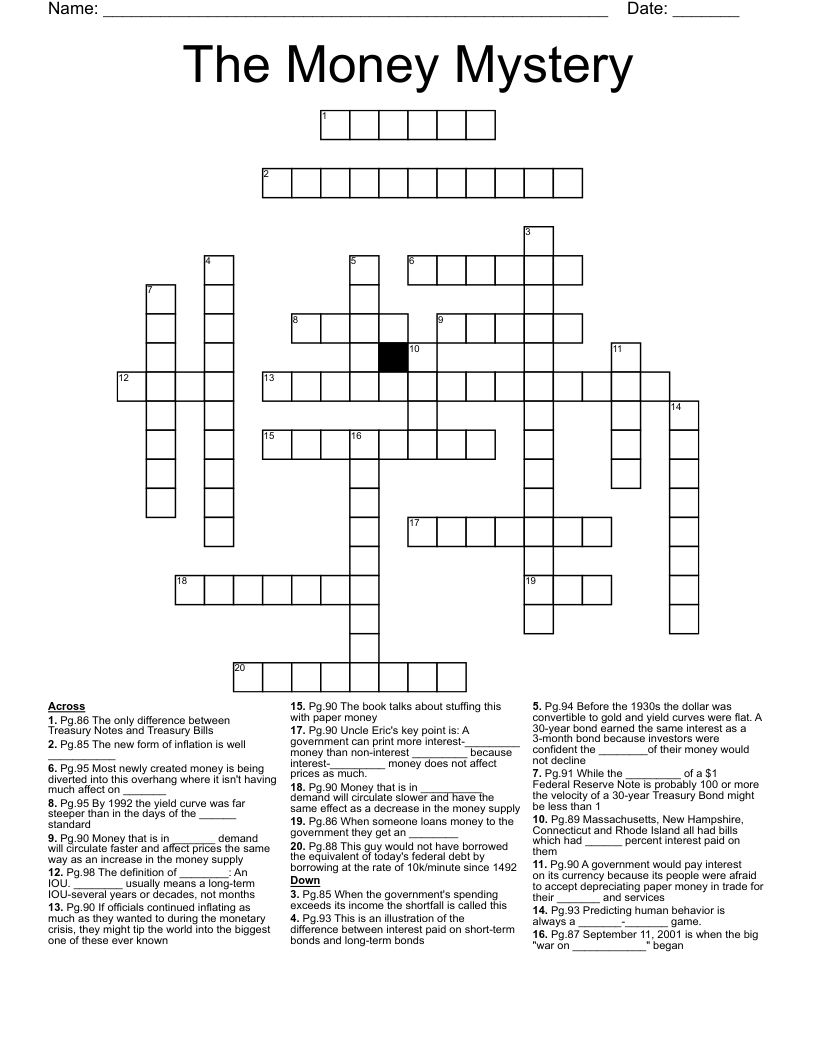 The Money Mystery Crossword