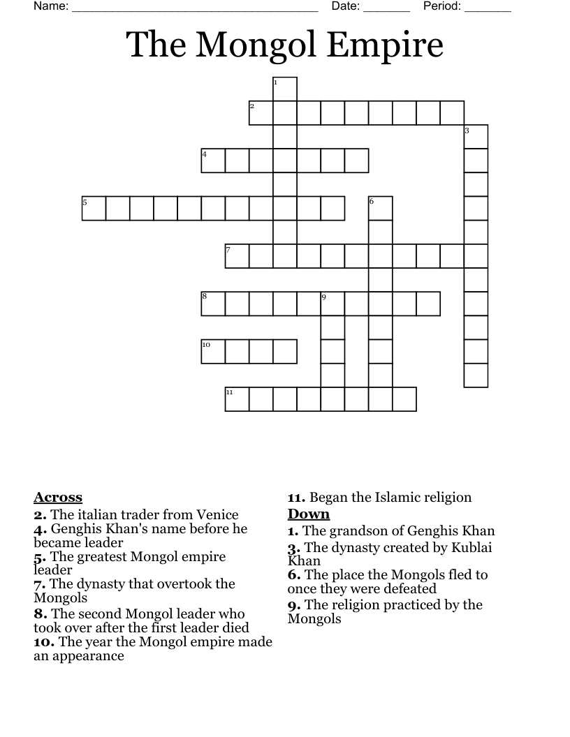 The Mongol Empire Crossword