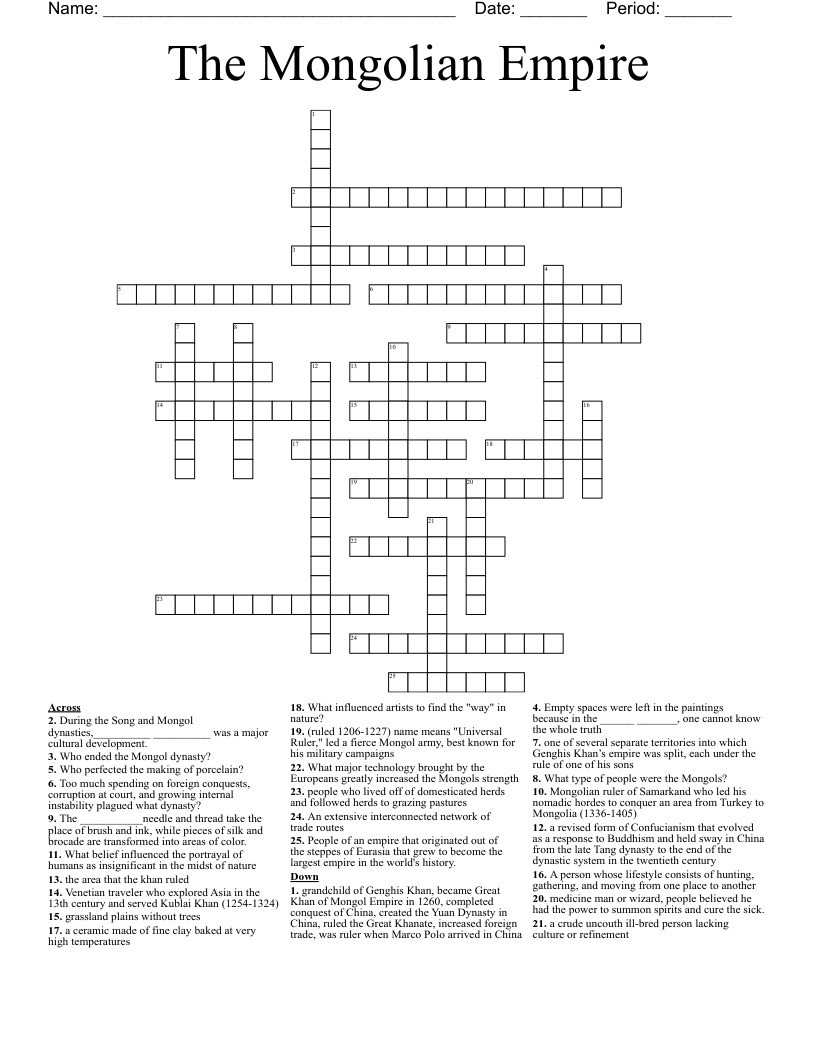 The Mongolian Empire Crossword