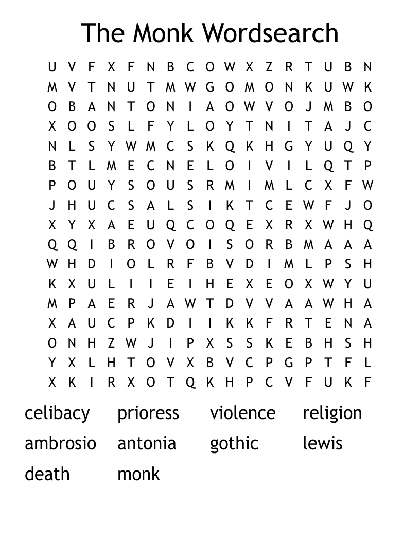 The Monk Wordsearch