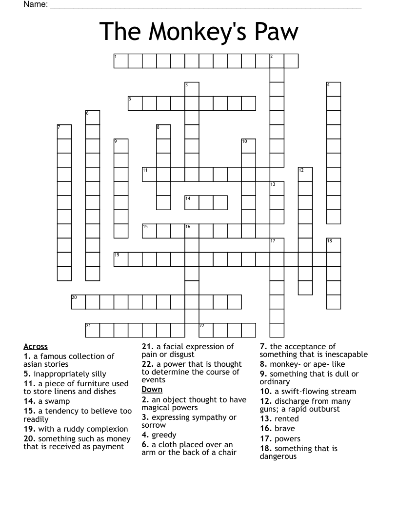 The Monkey's Paw Crossword