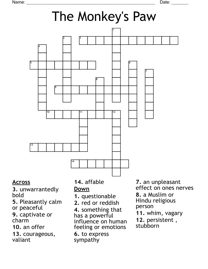 The Monkey's Paw Crossword