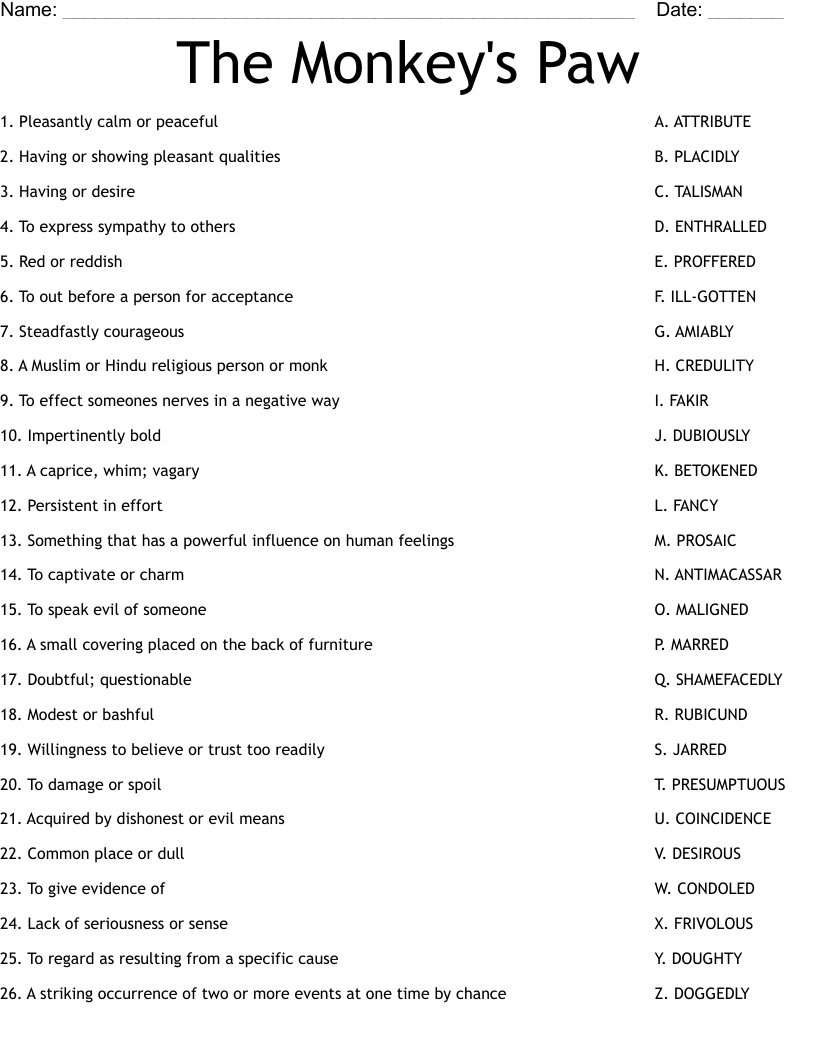 The Monkey's Paw Worksheet